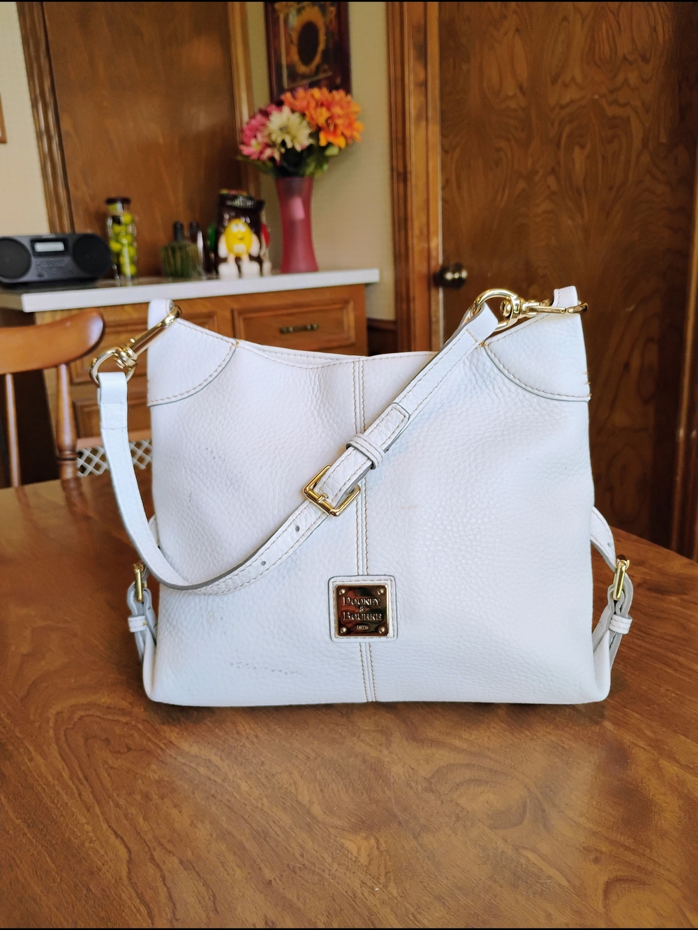 Dooney & Bourke White Pebble Grain Leather "Hobo Corner Buckle" Shoulder Bag - Picture 1 of 13